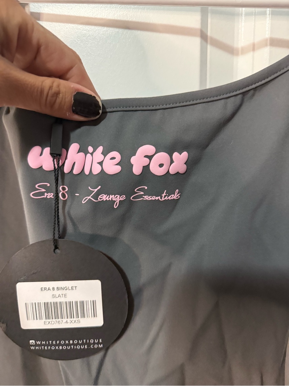 White Fox Boutique Charcoal Gray Slim Camisole with Pink Logo - XXS - Picture 4 of 5